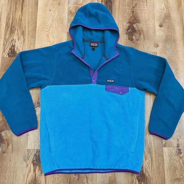 13FW 파타고니아 신칠라 후드 스냅-T 플리스 틸 스카이블루 퍼플 포켓