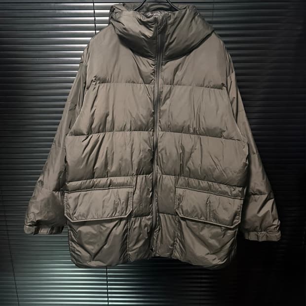 유니클로U 르메르 콜라보 카키 후드 후디 패디드 패딩 코트 하이넥 야상 