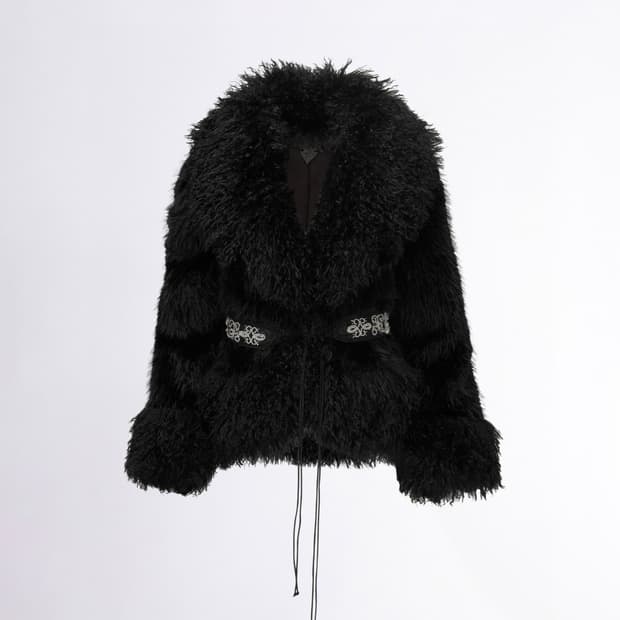 Sculptor Beaded Faux Fur Robe Black