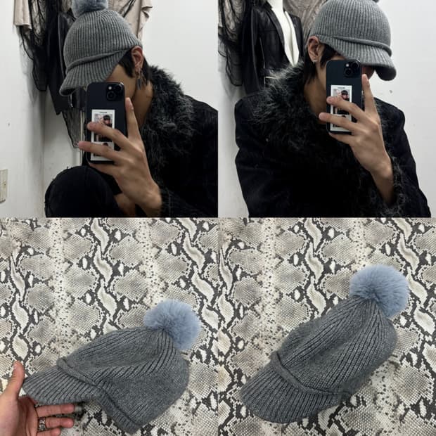 9 Fur Detail Grey Y2K Knit Cap(여성 Free) 