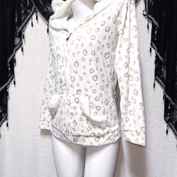 슈가돌 레오파드 호피 민트 네코미미 퍼후드집업 룸웨어 홈잠옷 갸루 핀터