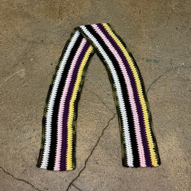 미국 빈티지 니트 핸드메이드 스트라이프 손뜨게 머플러 목도리