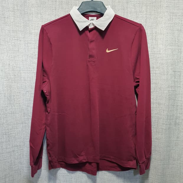 나이키 스우시 럭비 카라 긴팔티 버건디 