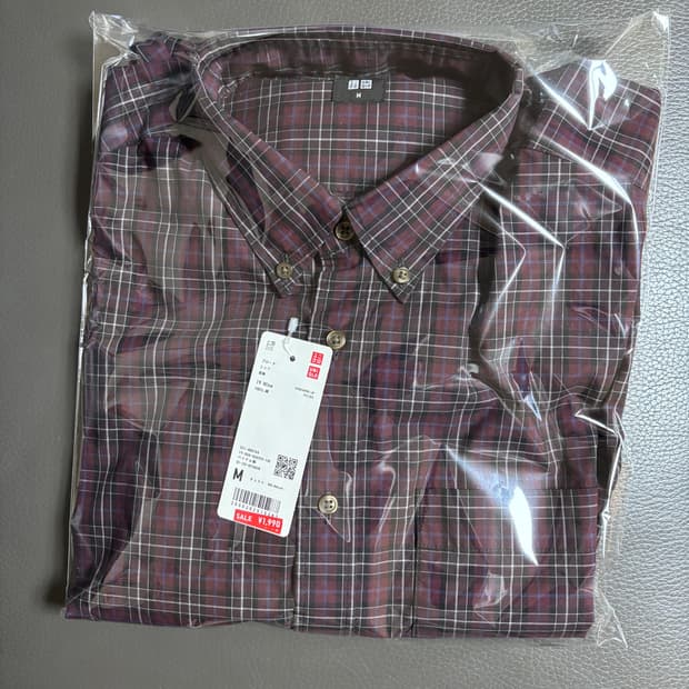 유니클로 브로드클로스셔츠(긴팔)체크D 19wine M