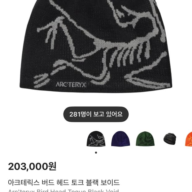 아크테릭스 버드 헤드 토크 비니 블랙