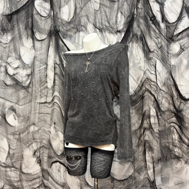 Gothic studs one off-shoulders leeve 