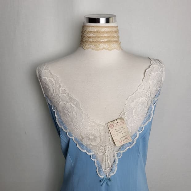 빈티지 블루 슬립 원피스