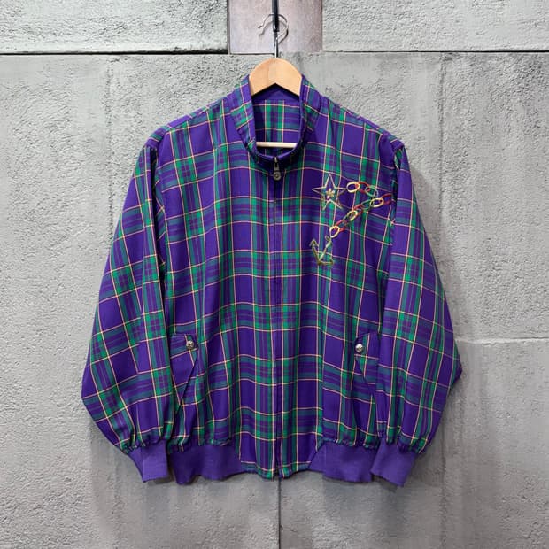 빈티지 퍼플 체크 블루종 자켓 (M)  