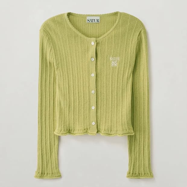 세터 satur 시어 롱 슬리브 크롭 가디건 올리브 그린(새상품)