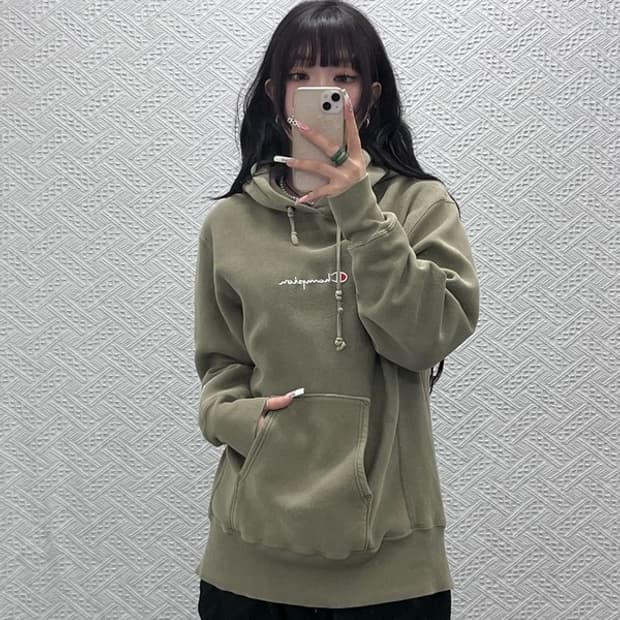 챔피온 빈티지 캐주얼 슬림핏 올리브카키 후드티 L C11214