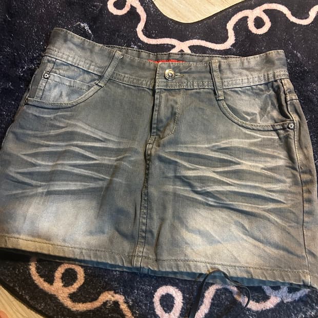 빈티지 워싱 그레이 미니 데님 스커트