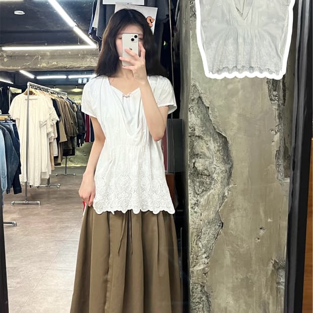 빈티지 펀칭 블라우스 화이트 #csz4093