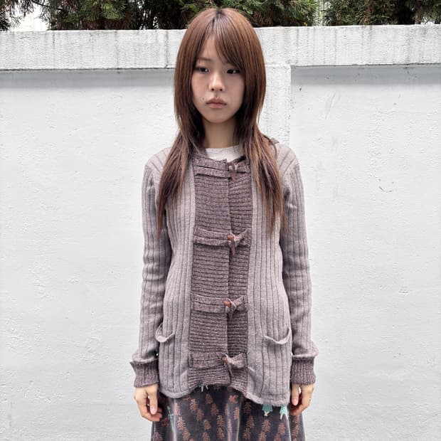 빈티지 인디핑크 토글 니트 가디건