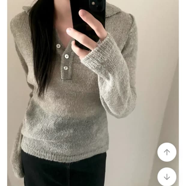 nuive 벨 버튼 카라 니트 (green gray)