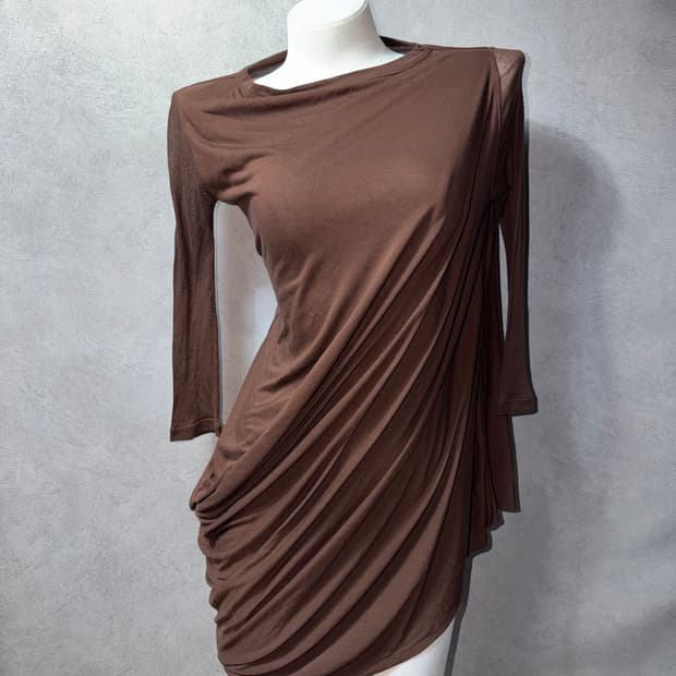 릭오웬스 브라운 드레이프 롱슬리브