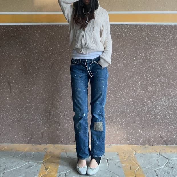 오어슬로우 청바지 패치워크 페인트 데님