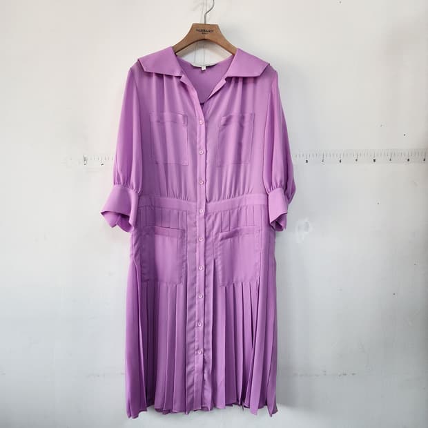 온앤온 보라색 플리츠 셔츠 원피스