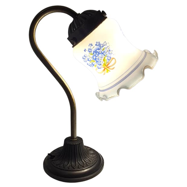 80s 밀크글라스 리본 꽃다발 엔틱 테이블 램프
