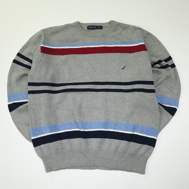 CL269 XL 노티카 90s 코튼 멀티스트라이프 그레이 니트 스웨터