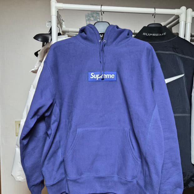 21FW 슈프림 박스로고 후드 (워시드 네이비)