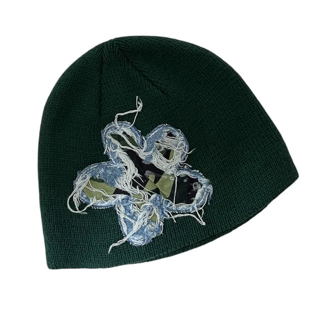 Distressed flower beanie