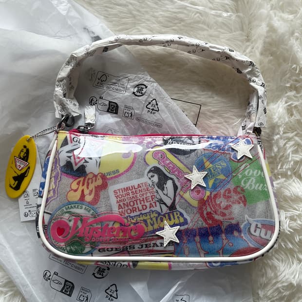 (새상품) 히스테릭 글래머 X 게스 진스 프린티드 바게트 백 숄더 백