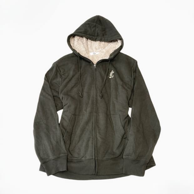 디즈니 핀터깔 미키 카키 색상 털 폭닥폭닥 후드집업 