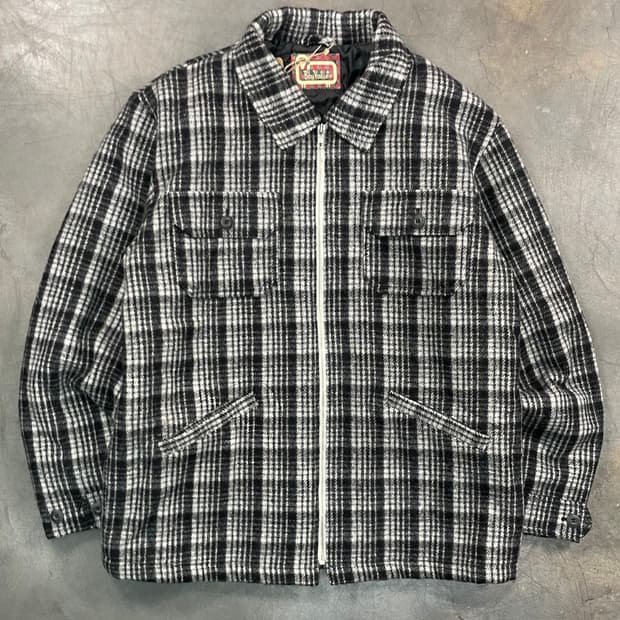 재팬 빈티지 울 체크 블루종 자켓