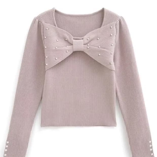 Grl 그레일 펄 진주 리본 니트 dr788 블랙 지뢰계 스나계 에블린