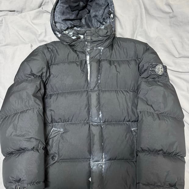 [L] 슈프림 x 스톤아일랜드 패딩 페인티드 카모 크링클 다운 자켓 블랙