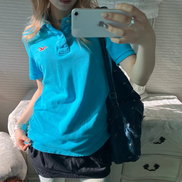 홀리스터  아쿠아 블루 하이틴 반팔 카라티