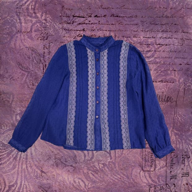 빈티지 레이스 블루퍼플 블라우스