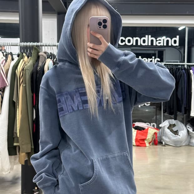 슈프림 엠보스드 아치 로고 후드 네이비