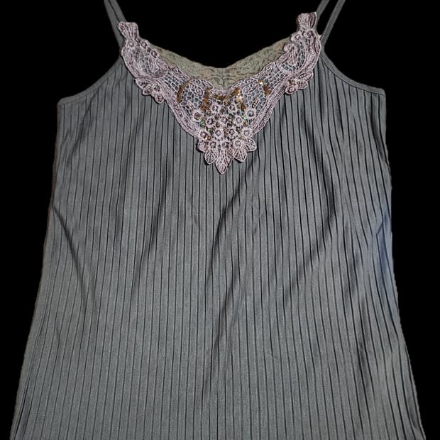 브라운 빈티지 레이스 나시 민소매