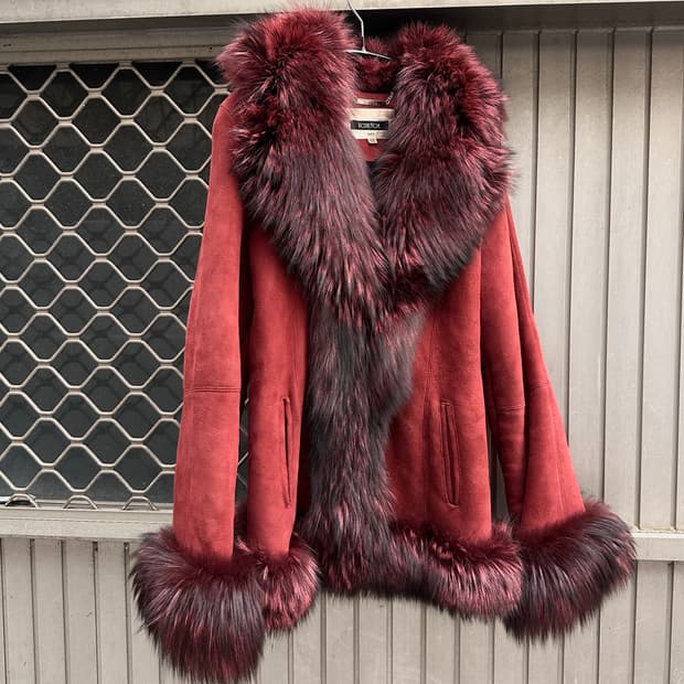 Lamb skin red fox fur jacket