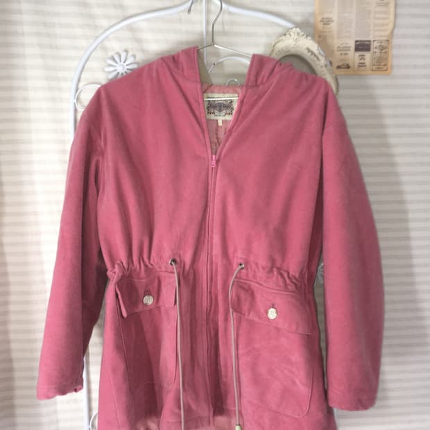 일본빈티지 핑크 베이지 후리스 셔링 후드 점퍼