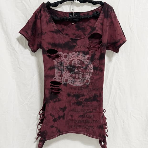 Distressed tie-dye burgundy top