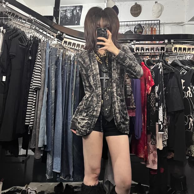 타이다이 패턴 오픈형 가디건