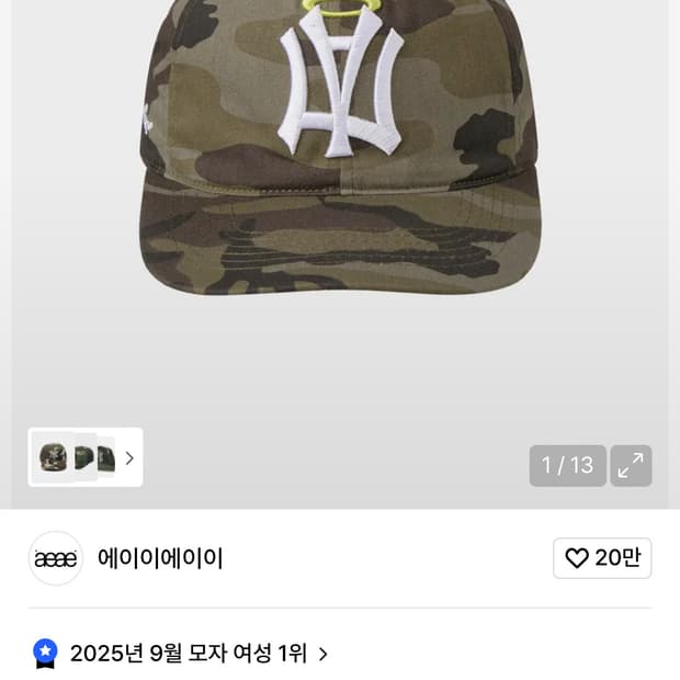 aeae 엔젤 윙 캡 카모 1사이즈