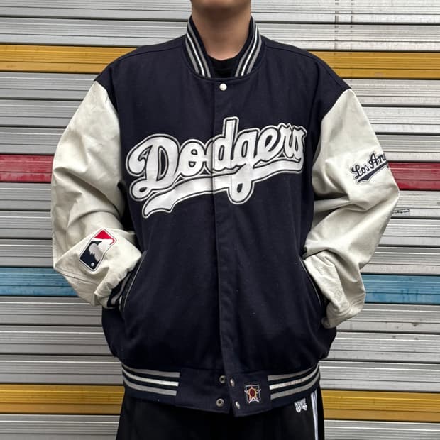 90s 제프헤밀턴 리버시블 LA 다져스 레더암 울 바시티 자켓 가죽잠바