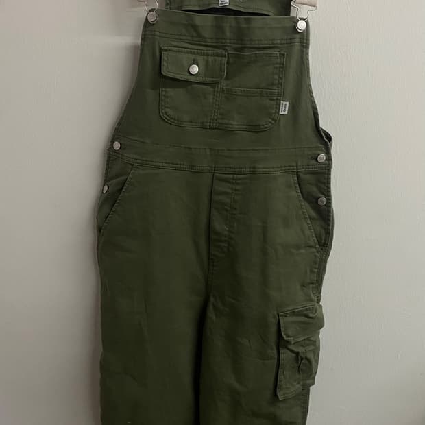 후아유 카키 카고 멜빵바지 오버롤