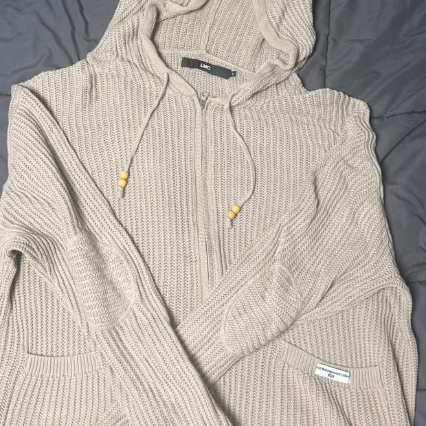 M LMC 니트 후드 집업 아이보리