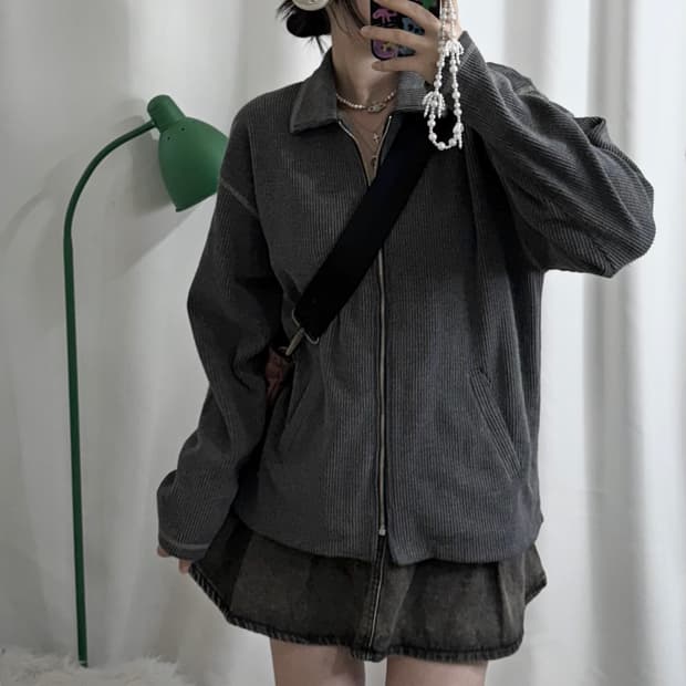 그레이 오버핏 카라 집업 자켓