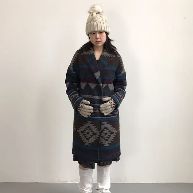 DENIFITS Ethnic Pattern Long Coat