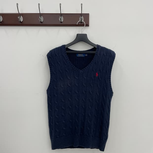 폴로 랄프로렌 케이블 꽈베기 니트 조끼 네이비