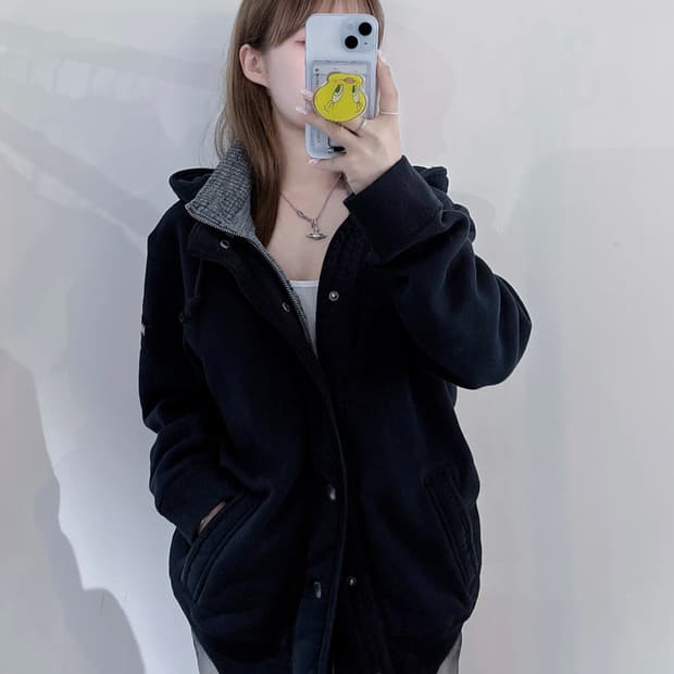 아베크롬비 블랙 사이드로고 더블 후드집업