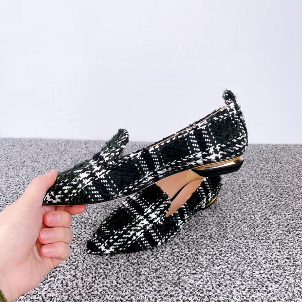 (정품/새상품) 니콜라스 커크우드 여성 블랙 화이트 체크 로퍼