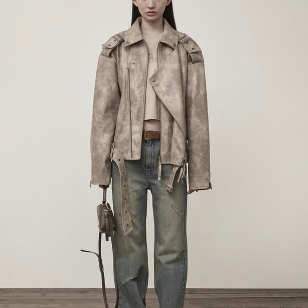 마뗑킴 폭스 레더 벨티드 라이더 점퍼