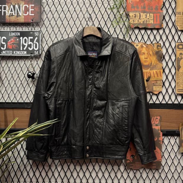 90s USA VINTAGE 레더 스웨이드 자켓 투포켓 디테일 블랙