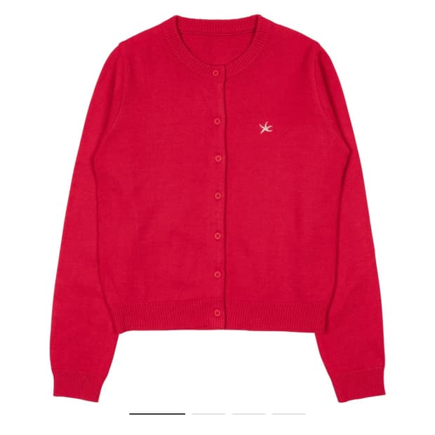 더콜디스트모먼트 미니 로고 니트 가디건 레드 M
